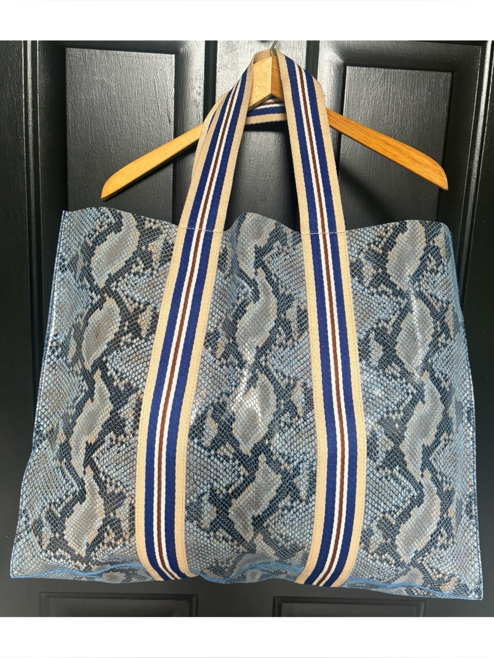 NWOT Anthropologie Leather Snake Printed Tote Bag & Wallet In Blue